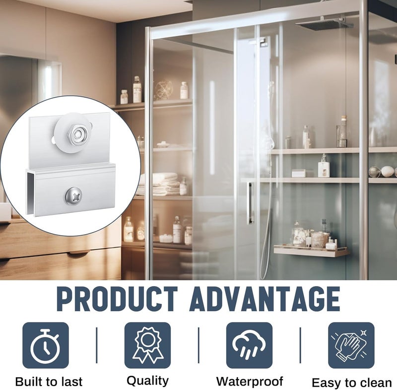 Yaocom 4 Pcs M 6054 Frameless Shower Door Rollers Top Bracket Roller Assembly, 3/4 in Round Plastic Wheel, Ball Bearings, Extruded Aluminum, Bright Finish, Chrome, 1/4 Inch Wide Inside - Image 5